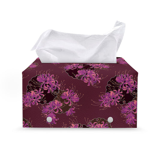 Purple Japanese Amaryllis Pattern Print Leather Tissue Box Cover