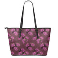 Purple Japanese Amaryllis Pattern Print Leather Tote Bag With Zipper