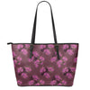 Purple Japanese Amaryllis Pattern Print Leather Tote Bag