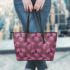 Purple Japanese Amaryllis Pattern Print Leather Tote Bag