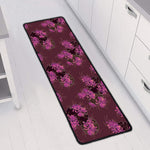 Purple Japanese Amaryllis Pattern Print Long Kitchen Mat