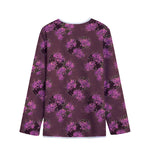 Purple Japanese Amaryllis Pattern Print Long Sleeve Short Coat