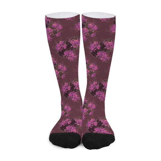 Purple Japanese Amaryllis Pattern Print Long Socks