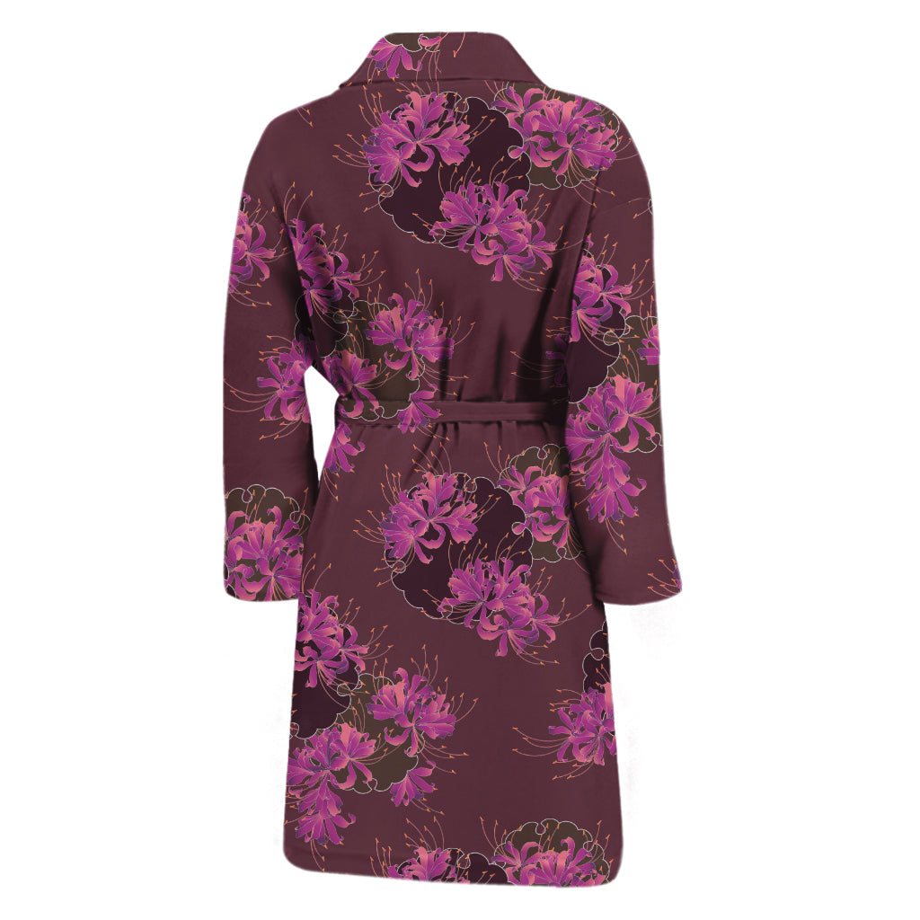 Purple Japanese Amaryllis Pattern Print Men's Bathrobe