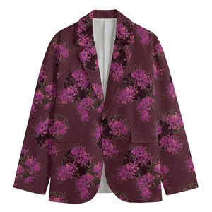 Purple Japanese Amaryllis Pattern Print Men's Blazer