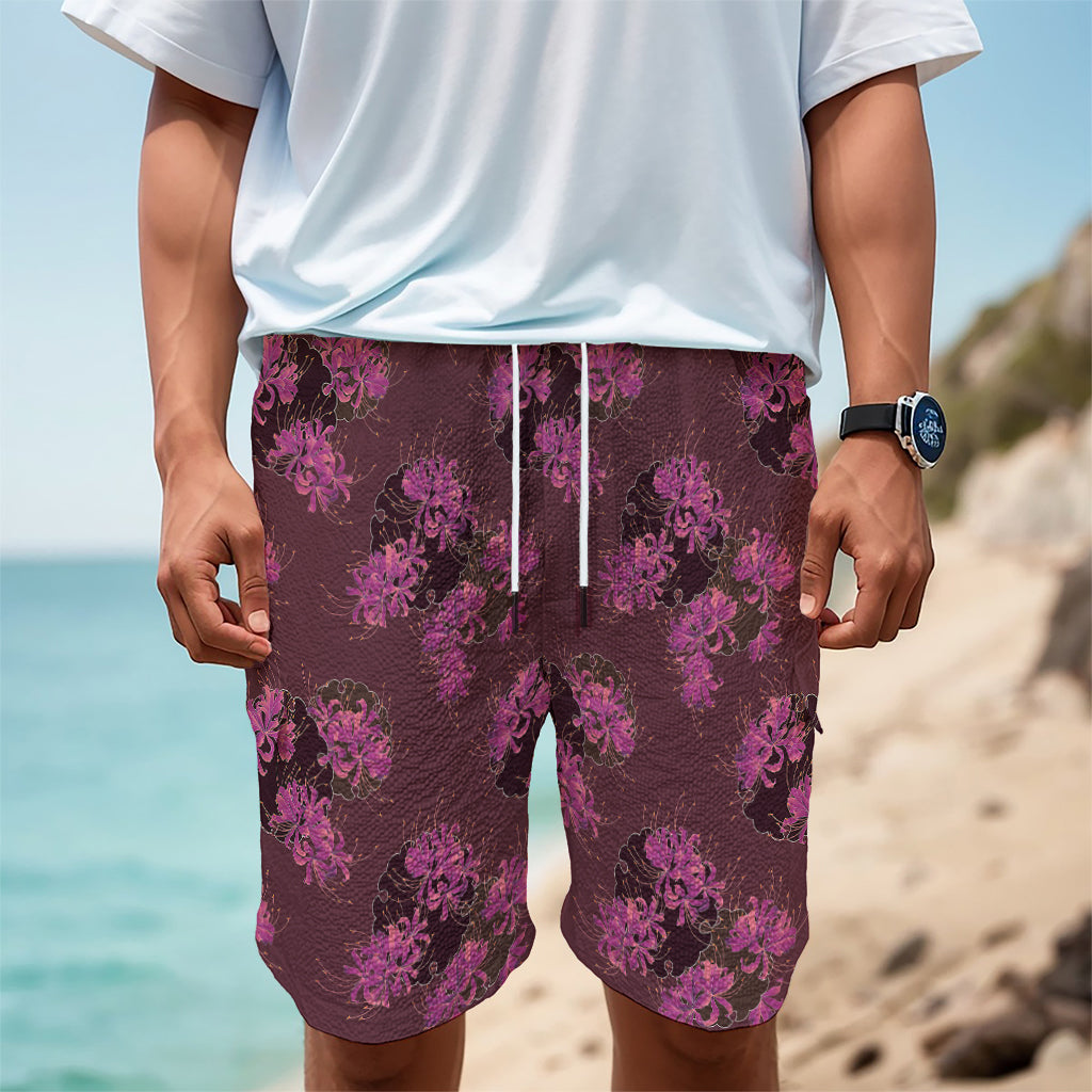 Purple Japanese Amaryllis Pattern Print Men's Cargo Shorts