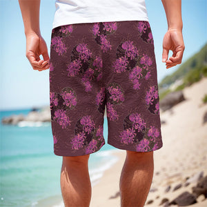 Purple Japanese Amaryllis Pattern Print Men's Cargo Shorts