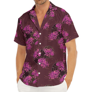 Purple Japanese Amaryllis Pattern Print Men's Deep V-Neck Shirt