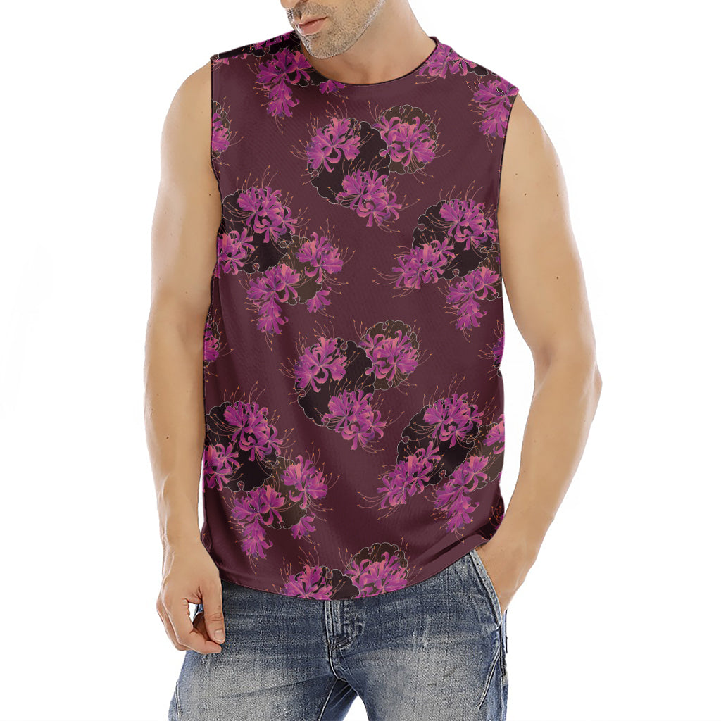 Purple Japanese Amaryllis Pattern Print Men's Fitness Tank Top