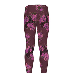 Purple Japanese Amaryllis Pattern Print Men's leggings