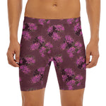 Purple Japanese Amaryllis Pattern Print Men's Long Boxer Briefs