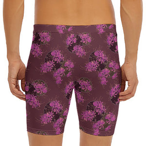 Purple Japanese Amaryllis Pattern Print Men's Long Boxer Briefs