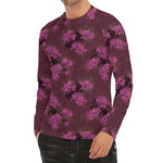 Purple Japanese Amaryllis Pattern Print Men's Long Sleeve Rash Guard