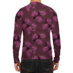 Purple Japanese Amaryllis Pattern Print Men's Long Sleeve Rash Guard
