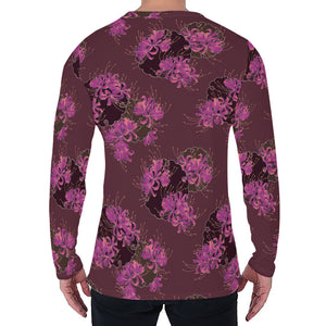 Purple Japanese Amaryllis Pattern Print Men's Long Sleeve T-Shirt