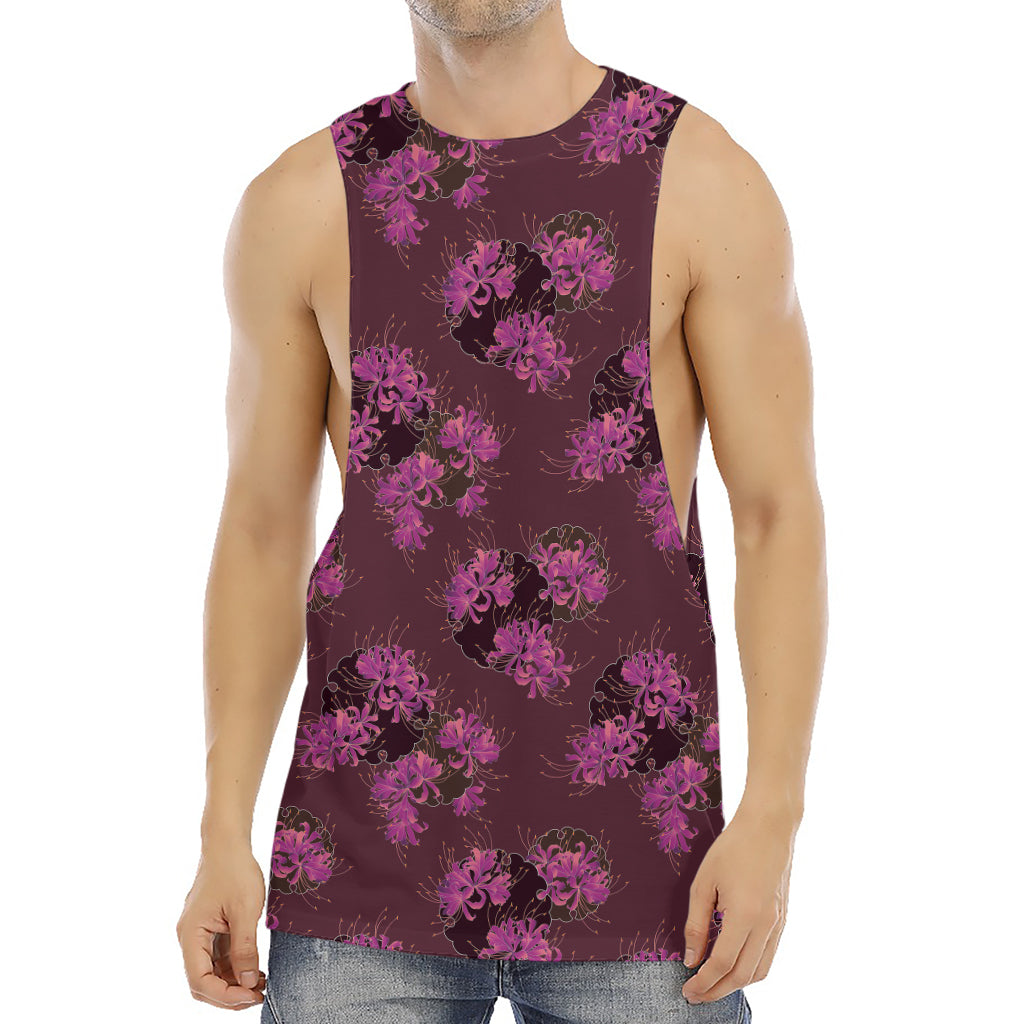 Purple Japanese Amaryllis Pattern Print Men's Muscle Tank Top