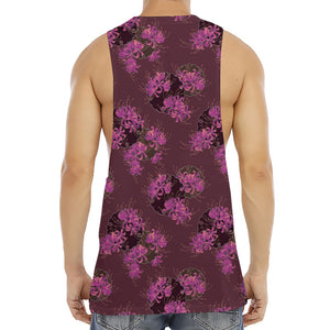 Purple Japanese Amaryllis Pattern Print Men's Muscle Tank Top