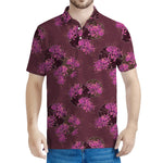 Purple Japanese Amaryllis Pattern Print Men's Polo Shirt