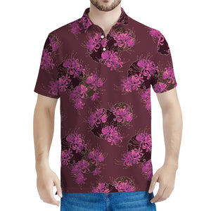 Purple Japanese Amaryllis Pattern Print Men's Polo Shirt