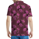 Purple Japanese Amaryllis Pattern Print Men's Polo Shirt