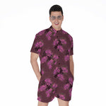 Purple Japanese Amaryllis Pattern Print Men's Rompers