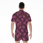 Purple Japanese Amaryllis Pattern Print Men's Rompers