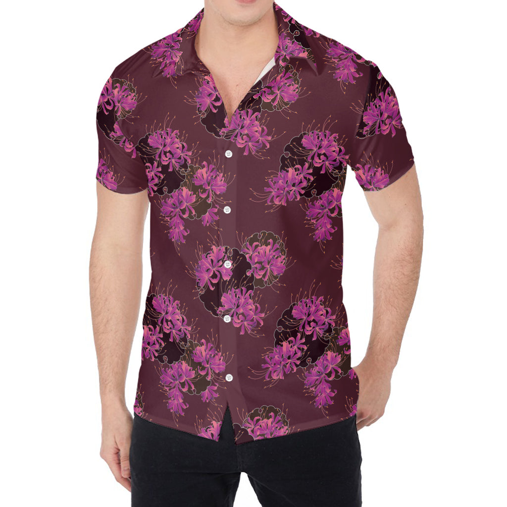 Purple Japanese Amaryllis Pattern Print Men's Shirt