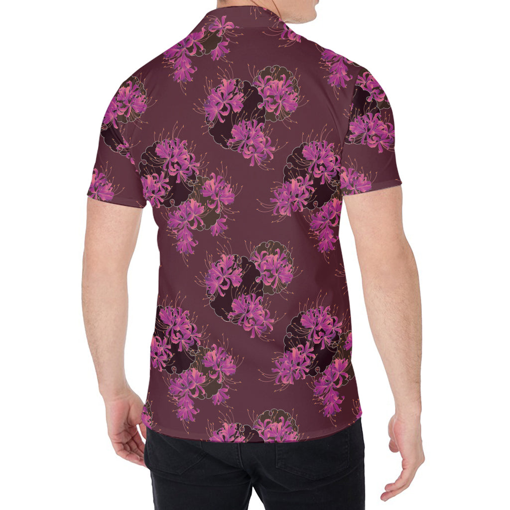 Purple Japanese Amaryllis Pattern Print Men's Shirt