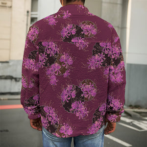 Purple Japanese Amaryllis Pattern Print Men's Shirt Jacket