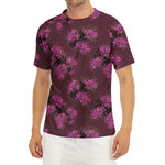 Purple Japanese Amaryllis Pattern Print Men's Short Sleeve Rash Guard