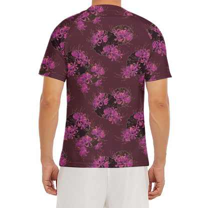 Purple Japanese Amaryllis Pattern Print Men's Short Sleeve Rash Guard