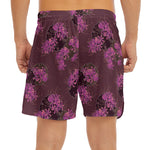 Purple Japanese Amaryllis Pattern Print Men's Split Running Shorts