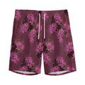Purple Japanese Amaryllis Pattern Print Men's Athletic Shorts