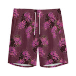 Purple Japanese Amaryllis Pattern Print Men's Sports Shorts