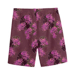 Purple Japanese Amaryllis Pattern Print Men's Sports Shorts