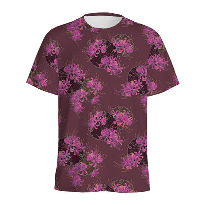 Purple Japanese Amaryllis Pattern Print Men's Sports T-Shirt