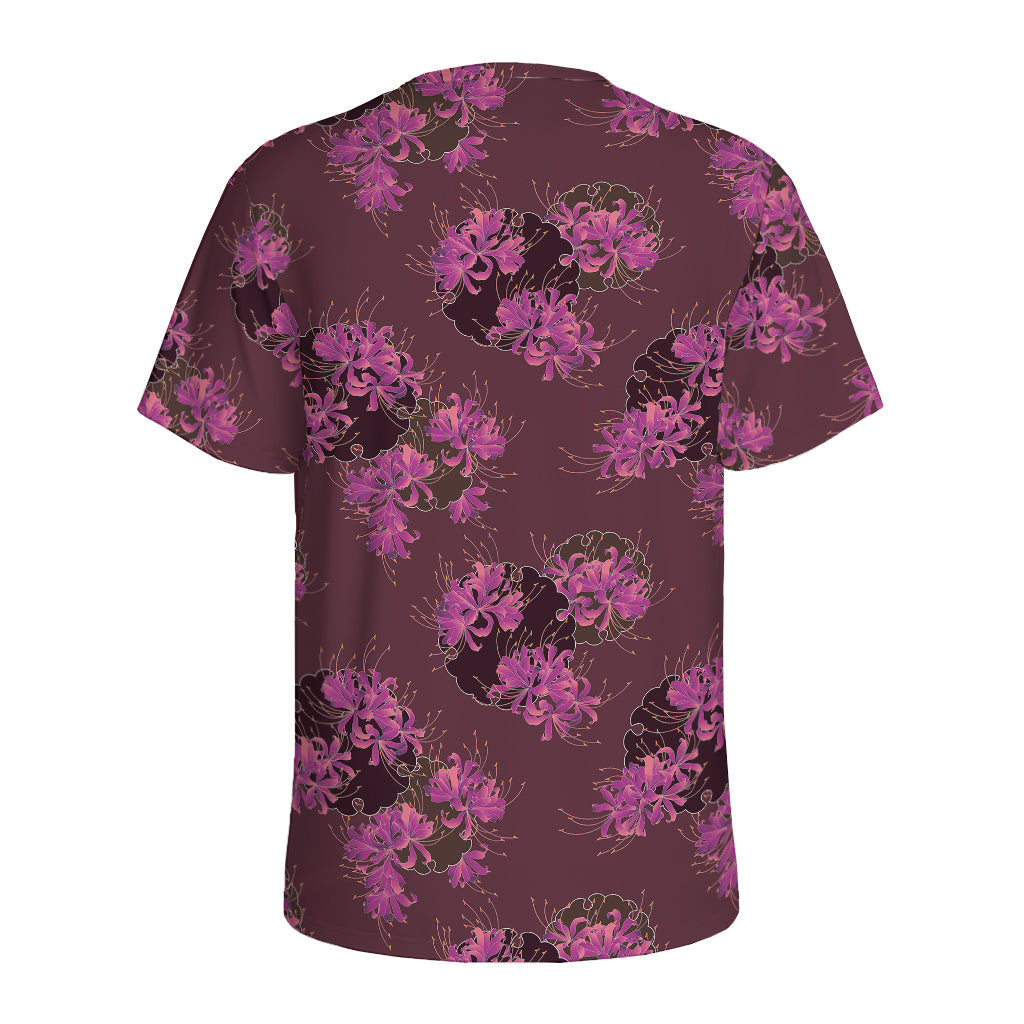 Purple Japanese Amaryllis Pattern Print Men's Sports T-Shirt