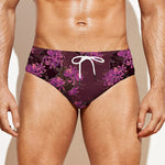Purple Japanese Amaryllis Pattern Print Men's Swim Briefs