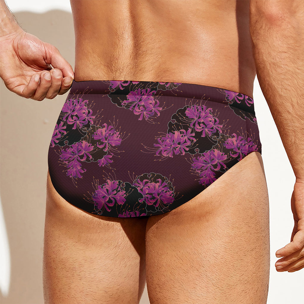 Purple Japanese Amaryllis Pattern Print Men's Swim Briefs