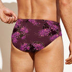 Purple Japanese Amaryllis Pattern Print Men's Swim Briefs