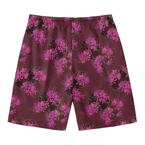 Purple Japanese Amaryllis Pattern Print Men's Swim Trunks