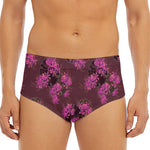 Purple Japanese Amaryllis Pattern Print Men's Triangle Swim Briefs