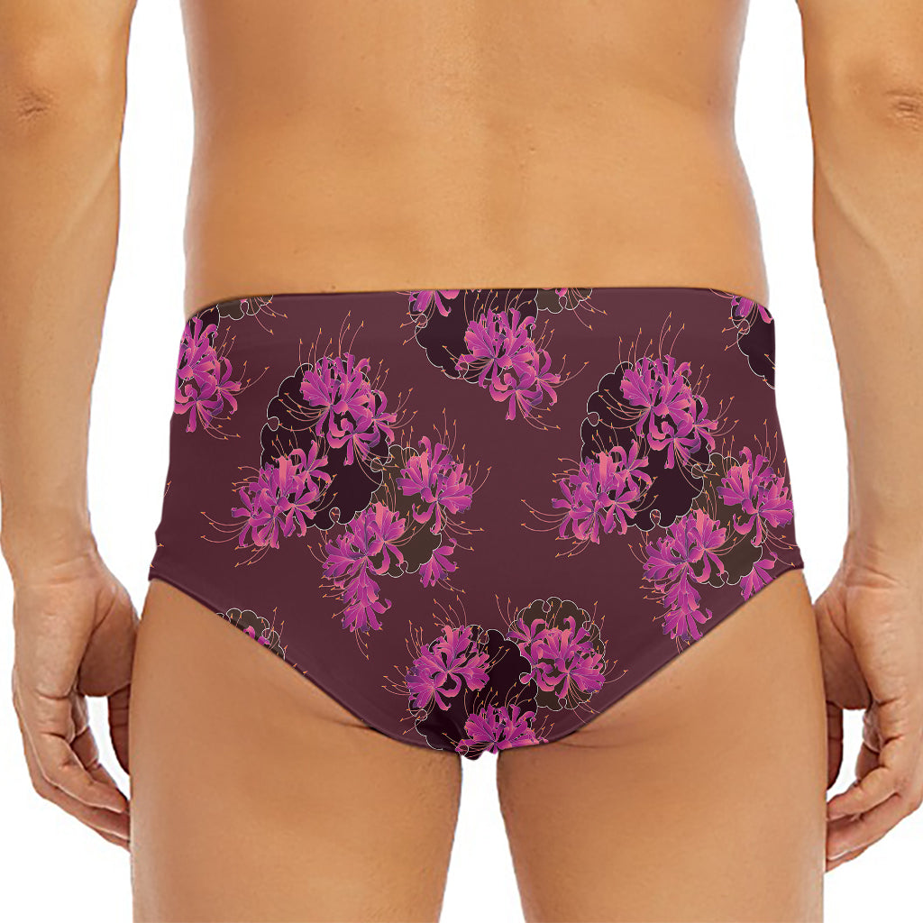 Purple Japanese Amaryllis Pattern Print Men's Triangle Swim Briefs