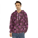 Purple Japanese Amaryllis Pattern Print Men's Velvet Pullover Hoodie