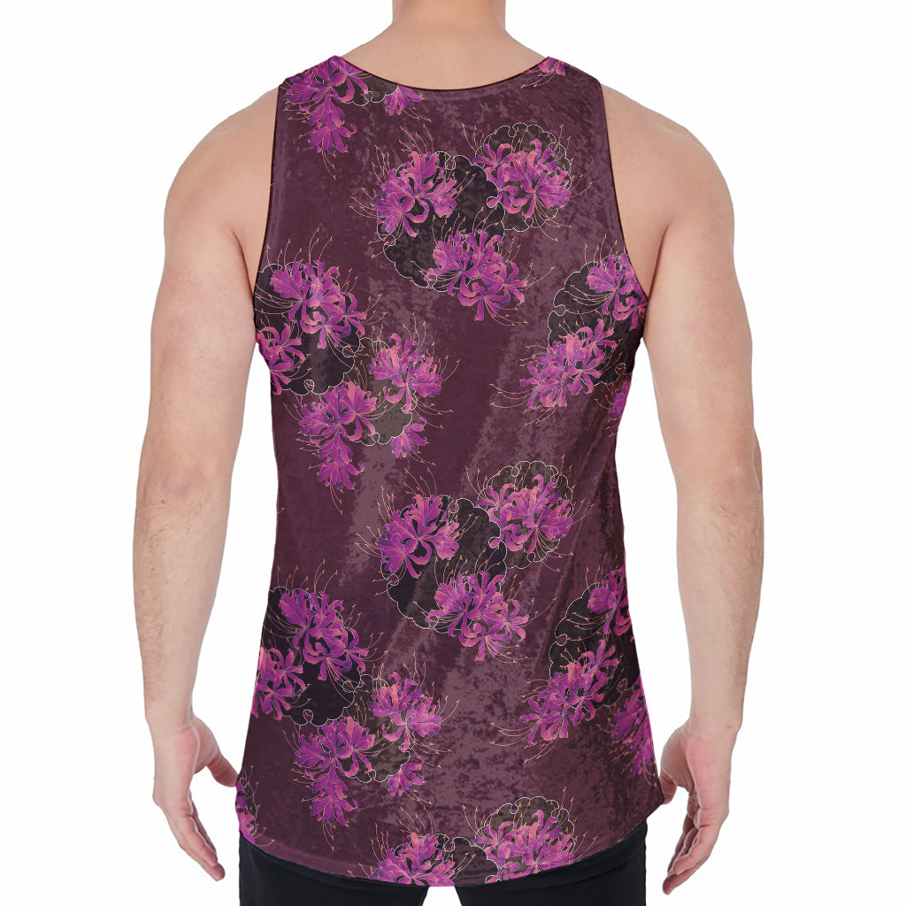 Purple Japanese Amaryllis Pattern Print Men's Velvet Tank Top