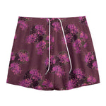 Purple Japanese Amaryllis Pattern Print Mesh Shorts