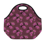 Purple Japanese Amaryllis Pattern Print Neoprene Lunch Bag
