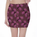 Purple Japanese Amaryllis Pattern Print Pencil Mini Skirt
