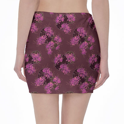 Purple Japanese Amaryllis Pattern Print Pencil Mini Skirt