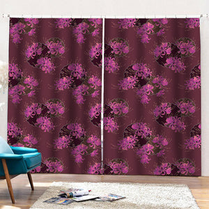 Purple Japanese Amaryllis Pattern Print Pencil Pleat Curtains